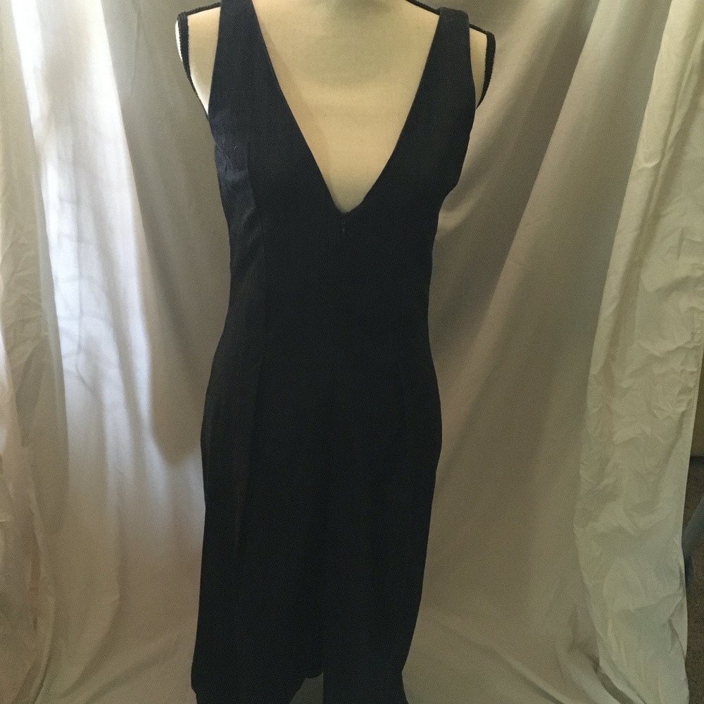 Bill Blass New York, denim navy denim dress with pockets and single pleat